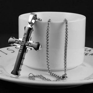 Stainless Steel Cubic Zirconia Cross Necklace Pendant 22+2 Inch